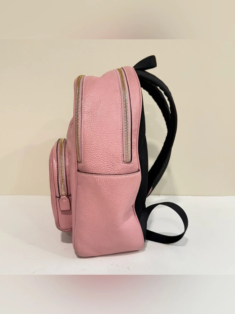 Coach Court Backpack 5666 Pink Pebble Leather Gold Zip Mini Daypack Bookbag